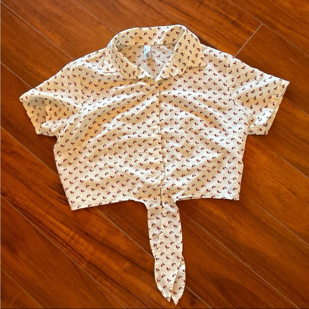 American Apparel Tie Front Cropped Button Down Shirt - Picture 8 of 8